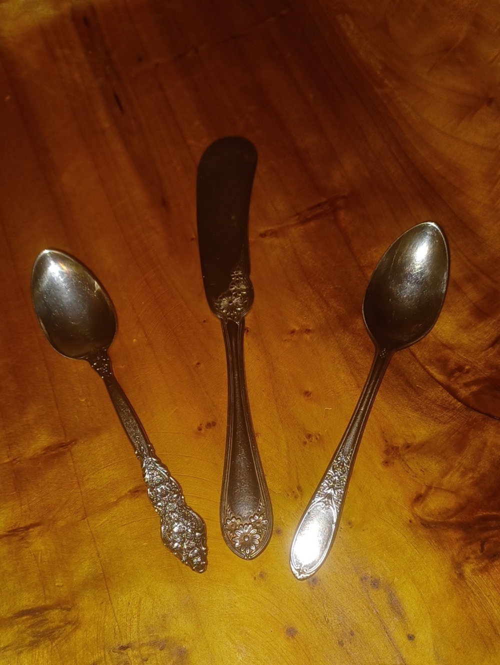 Vintage & Antique Mismatched Silverplate Floral Serving Set Spoons Butter Knife